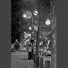 black and white photo of Christmas lighhts at St Neots market square
