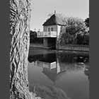 black and white photo of boathouse at Godmanchester