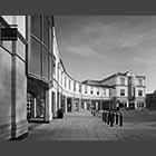 black and white photo of Caxton House shops Cambourne