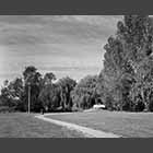 black and white photo of Riverside Park in St Neots