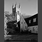 black and white photo of Parish Church of St Mary from Hen Brook St Neots