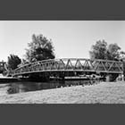 black and white photo of footbridge near Riverside Park in St Neots