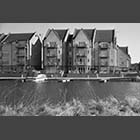 black and white photo of apartment blocks at Eynesbury Marina St Neots
