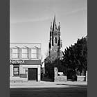 black and white photo of United Reformed Church and NatWest Bank St Neots