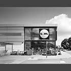 black and white photo of Lidl supermarket Eaton Socon